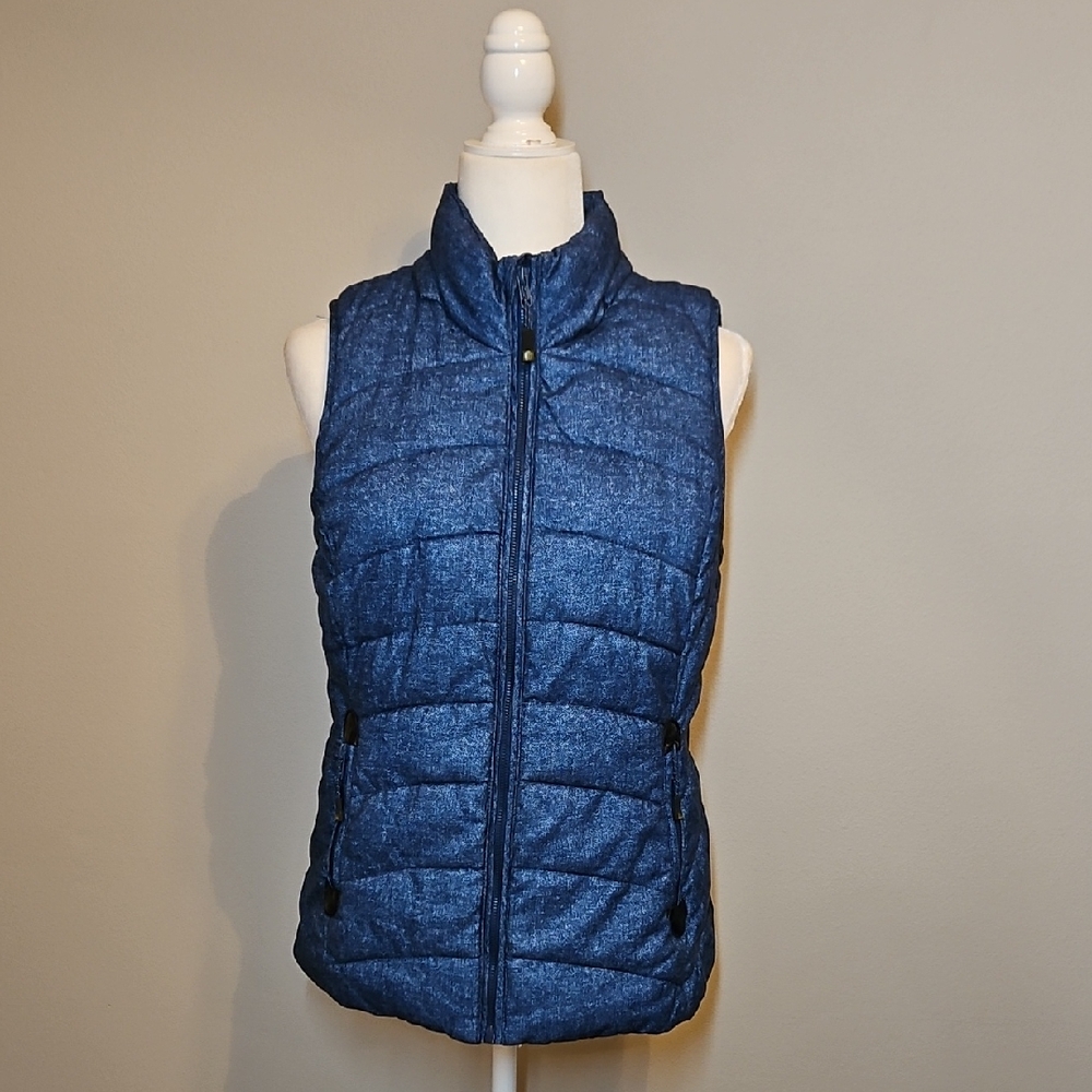 GreenTea Women's Blue Quilted Zipper Vest